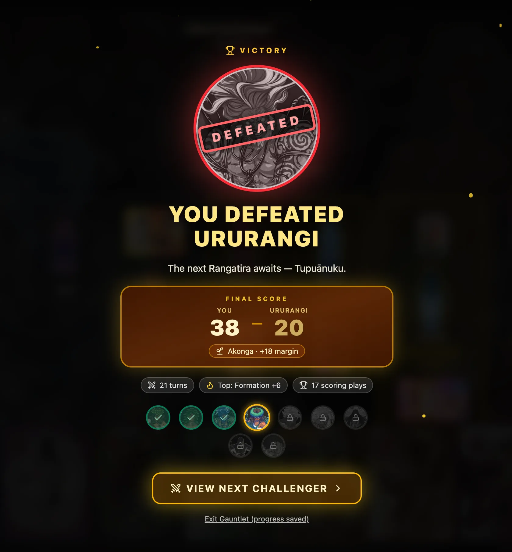 Victory screen - You defeated Ururangi