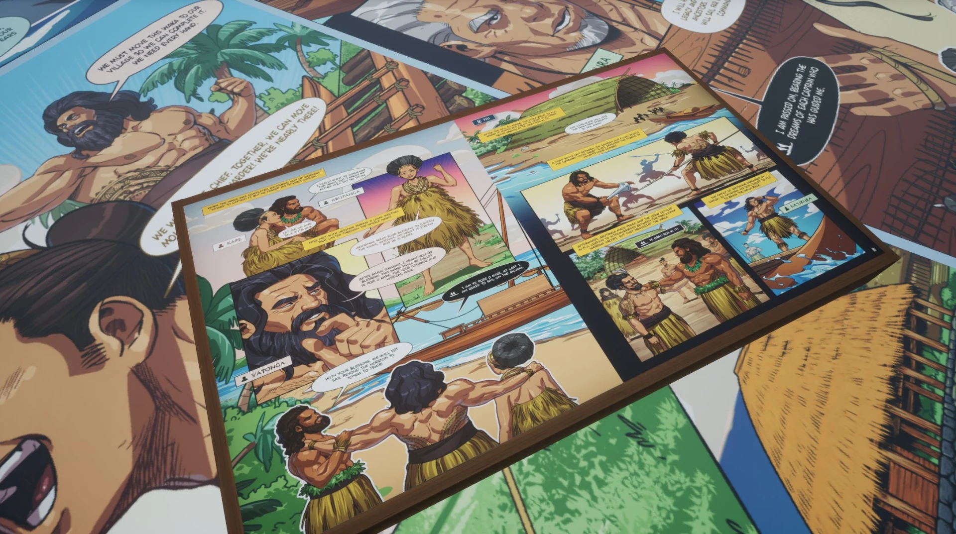 Bilingual interior spread featuring Vatonga and Arutanga