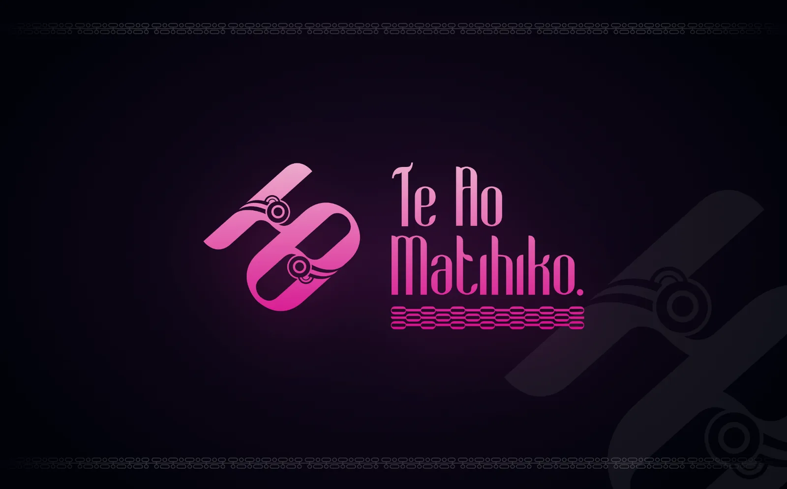 Te Ao Matihiko primary lockup - manaia-kaitiaki tohu and wordmark on a Pō black ground
