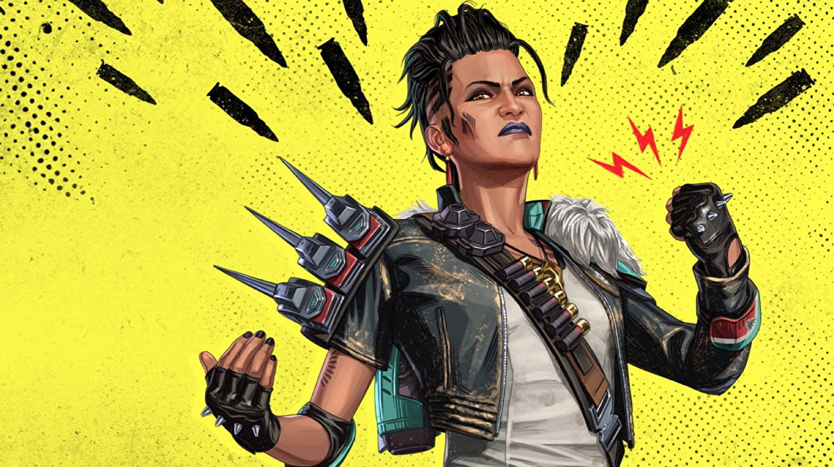 Mad Maggie illustrated key art - punk-rock pose against halftone yellow background